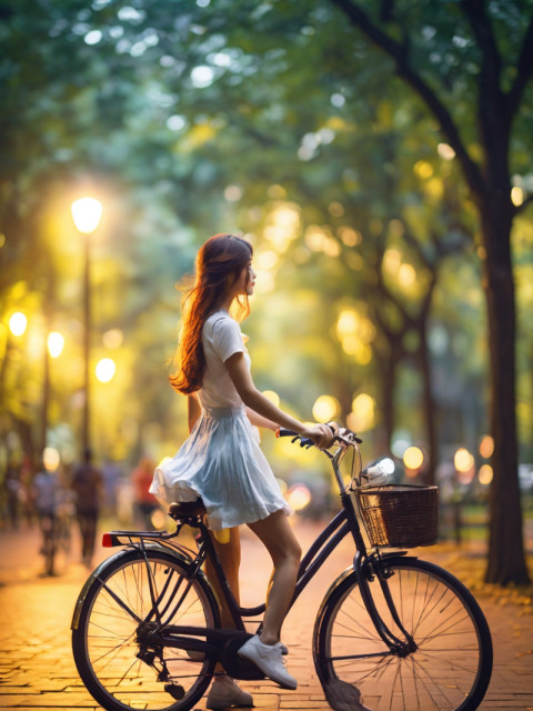 Blur Park Light Background Girl With Cycle CB Editing Images HD Pics