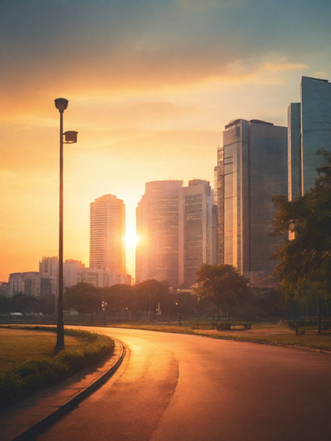 Building Big Road Park light With Sunset Background CB