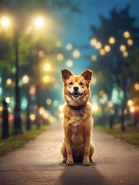 Photohsop HD Blur Road Park light Background With Sitting Dog