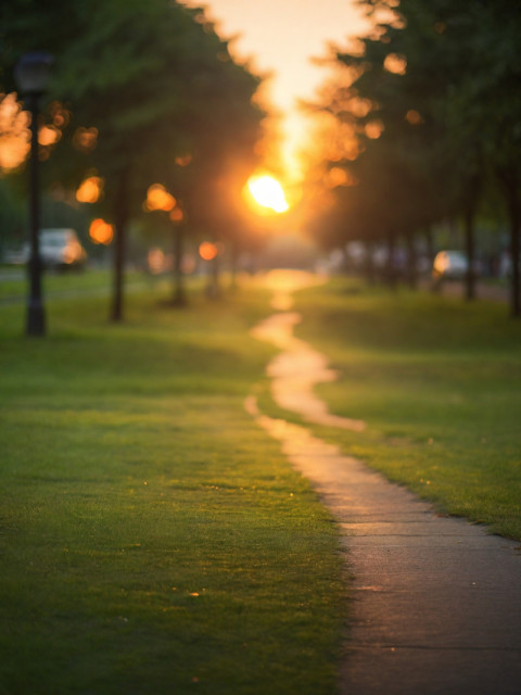 Sunset Bokeh effect light Blur Road Park Grass Background CB