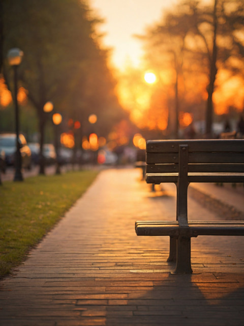 Sunset light Blur Road Park Bench Nature Background HD Pics